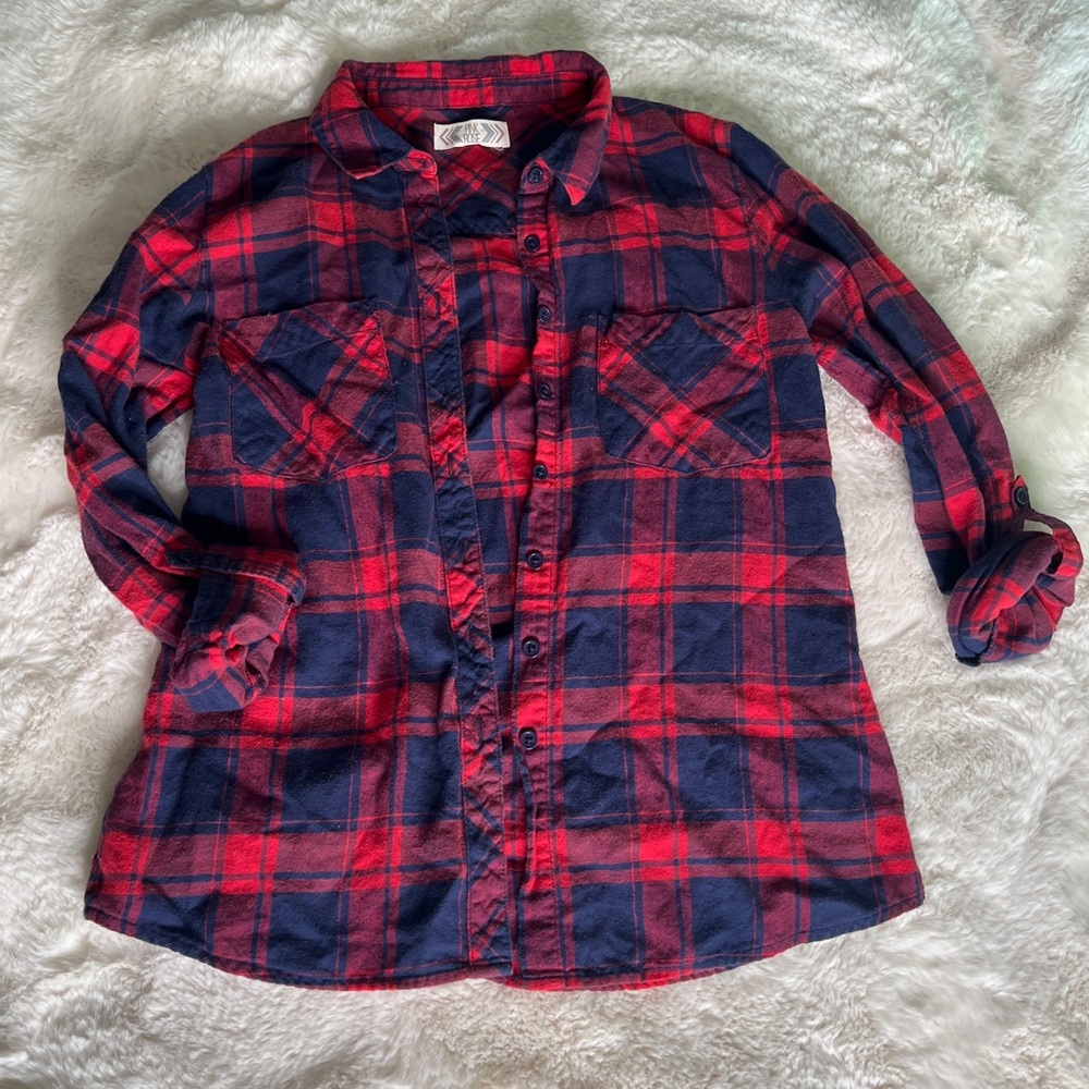 Pink Rose Plaid Shirt - Red and Blue